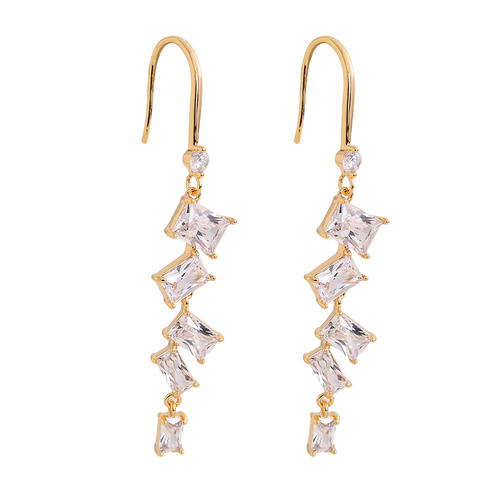 5.5cm many zirconia gold-plated earrings 