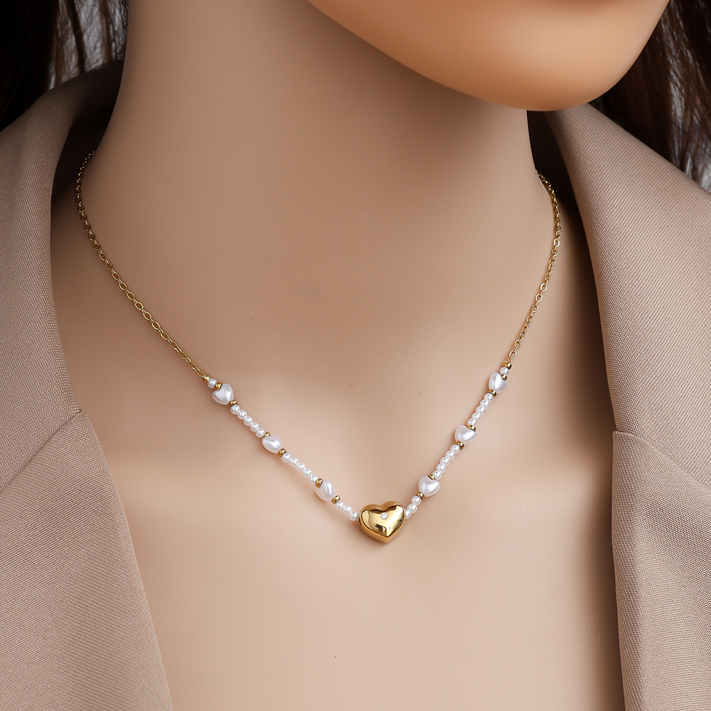 40cm Pearly And Hearts stainless steel necklace    
