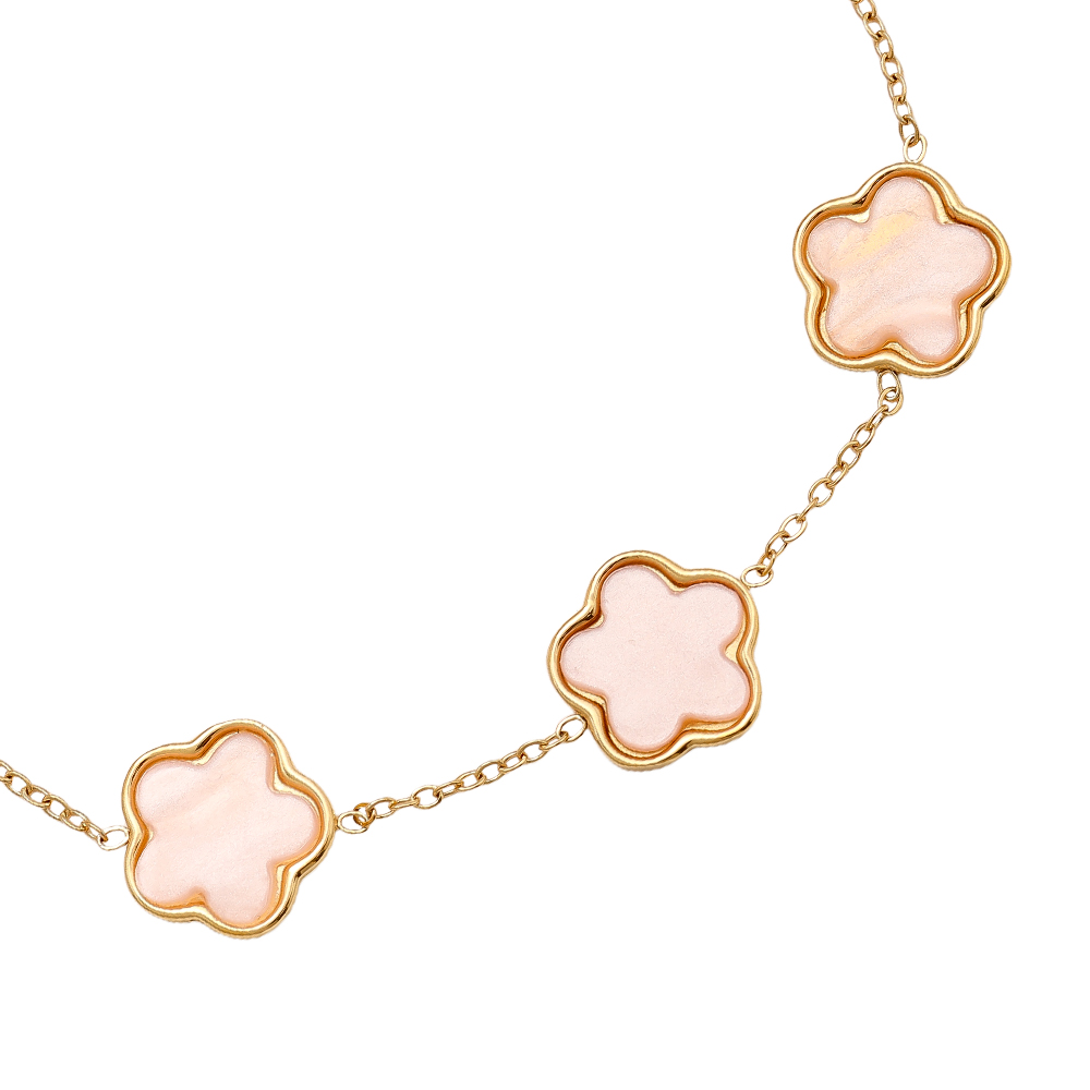 17cm Pink Resin Flower stainless steel bracelet   