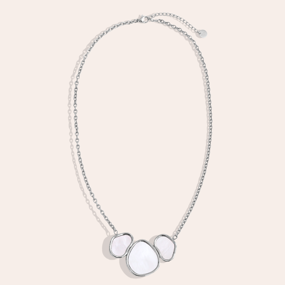 42cm three irregular mother-of-pearl plates stainless steel necklace