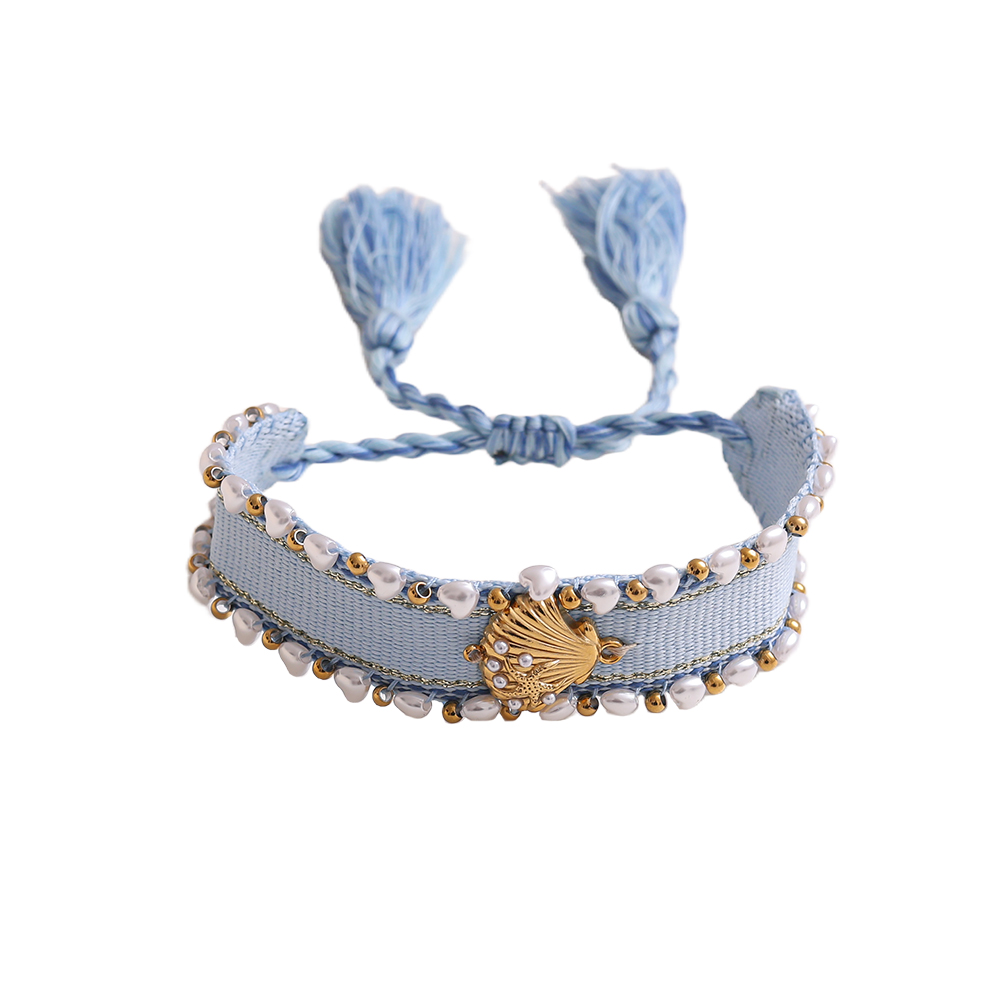 Shell on a polyester bag Stainless steel bracelet