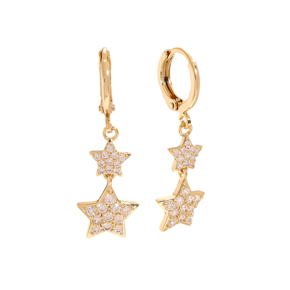 Two Sparkling Diamond Stars Gold-plated Earrings  