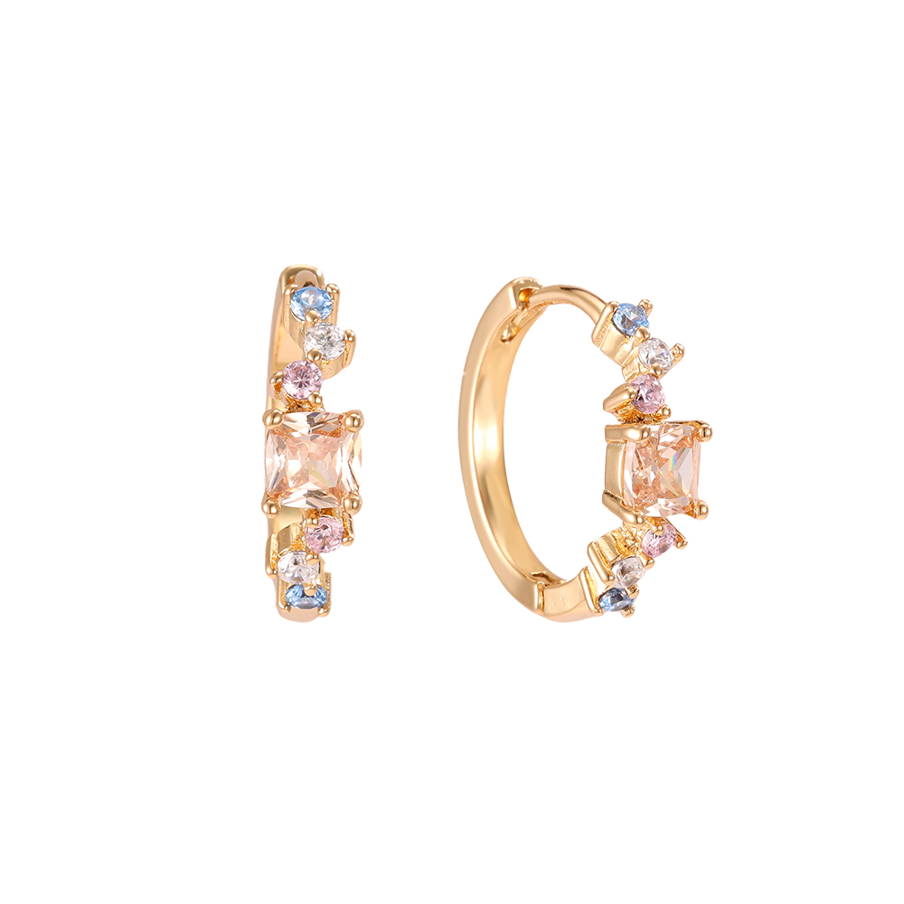 Gold-plated earrings, 17mm, multicoloured cubic zirconia