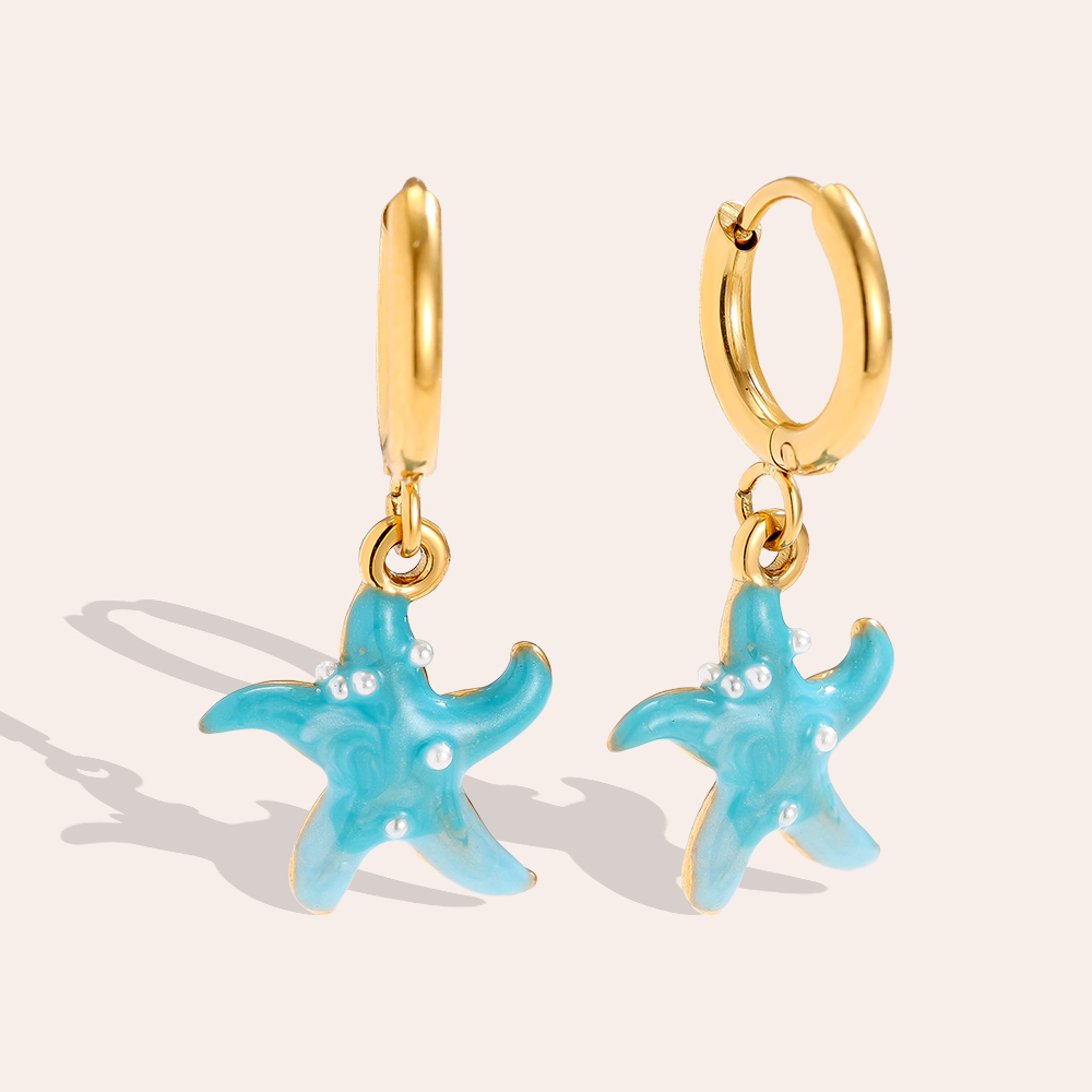 1.4*2.8cm light blue starfish stainless steel earrings   