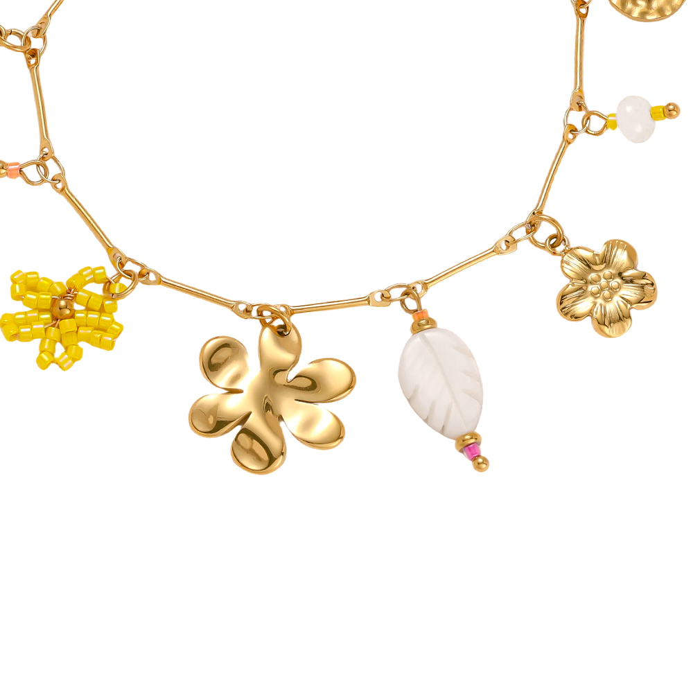 17cm flower leaf and pearl stainless steel bracelet  