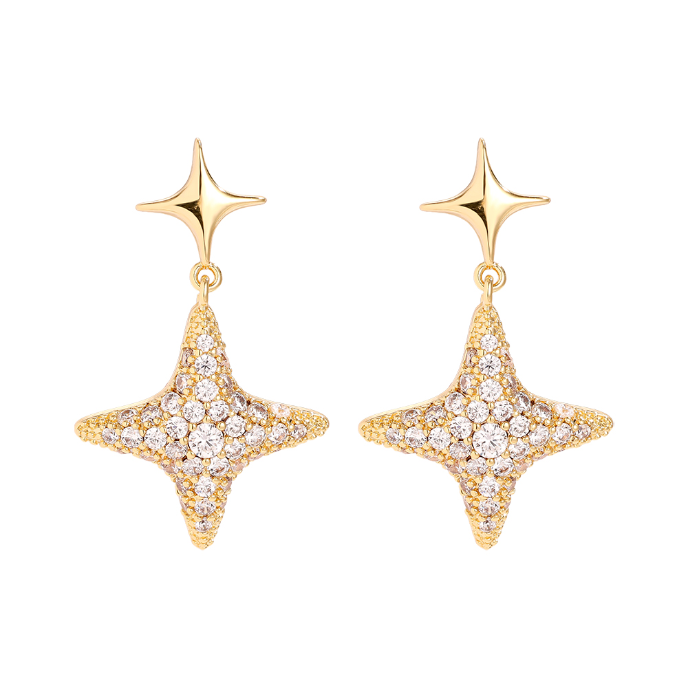 29mm Sparkling Diamond Star Gold Plated Earrings    