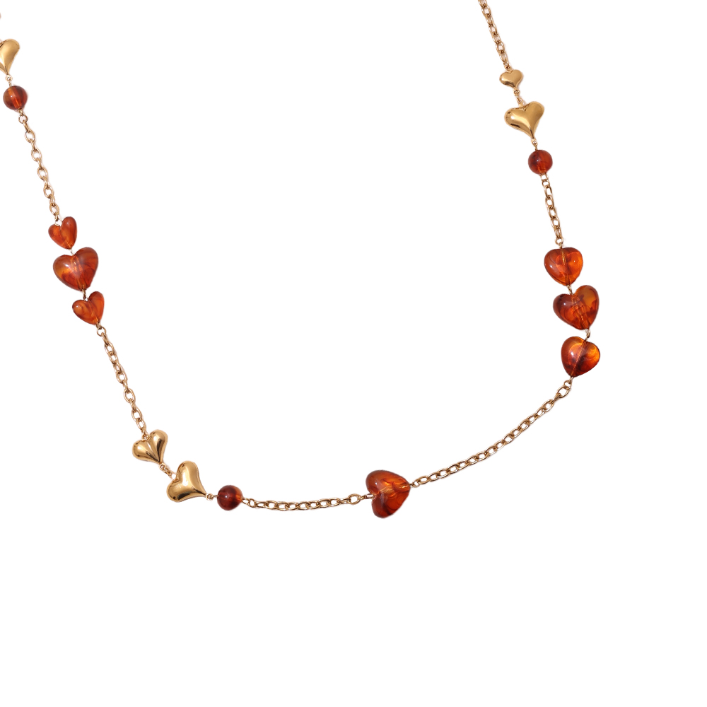 102cm Acrylic Hearts And Gold Hearts Stainless Steel Necklaces  