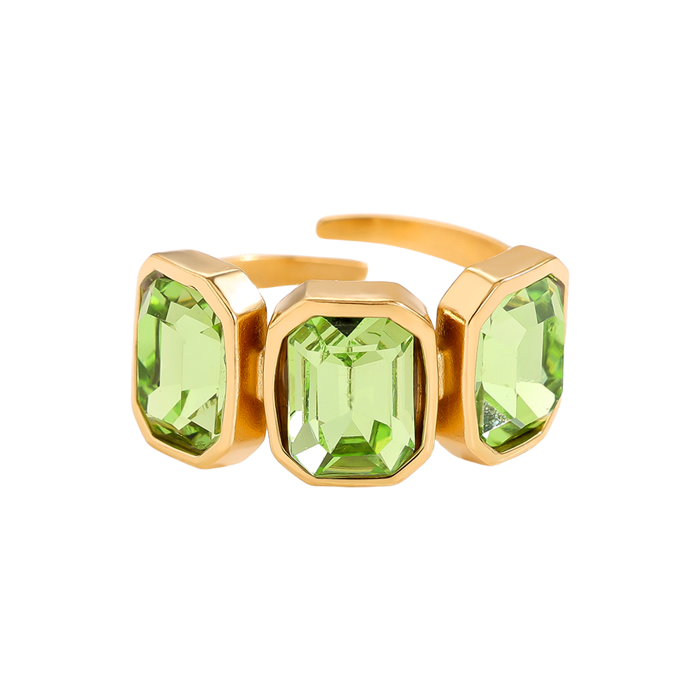 Adjustable open glass stone stainless steel ring 