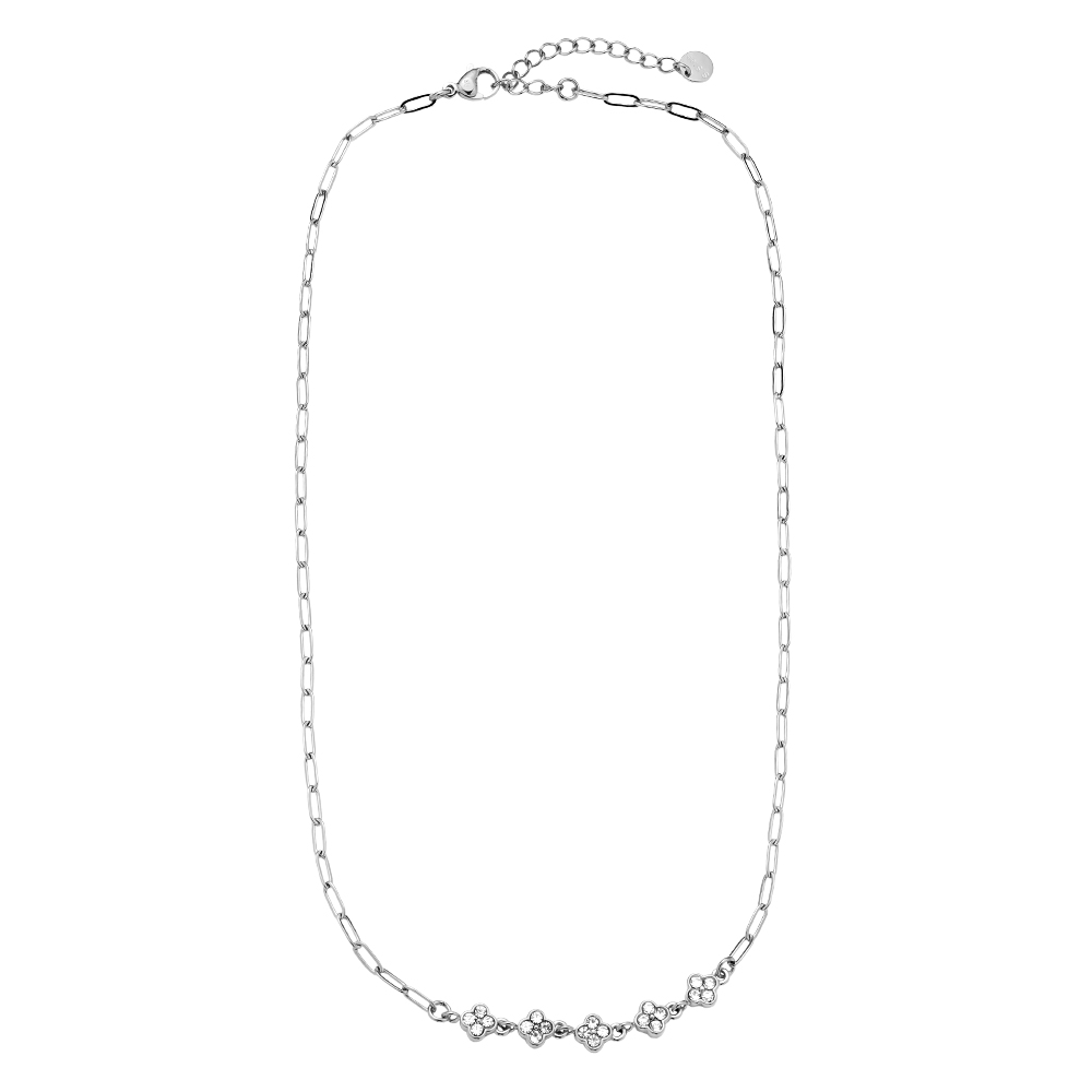Stainless steel necklace 41cm Three Diamond Flowers