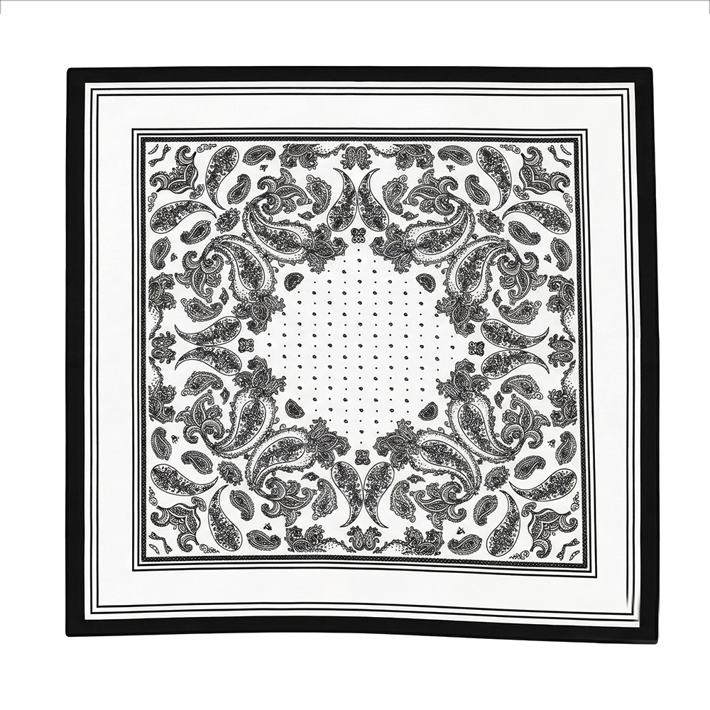 68*68cm Black and white paisley pattern scarf