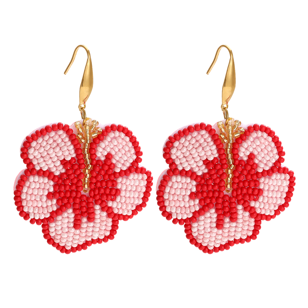 65mm Red Beads Flowers Stainless Steel Earrings