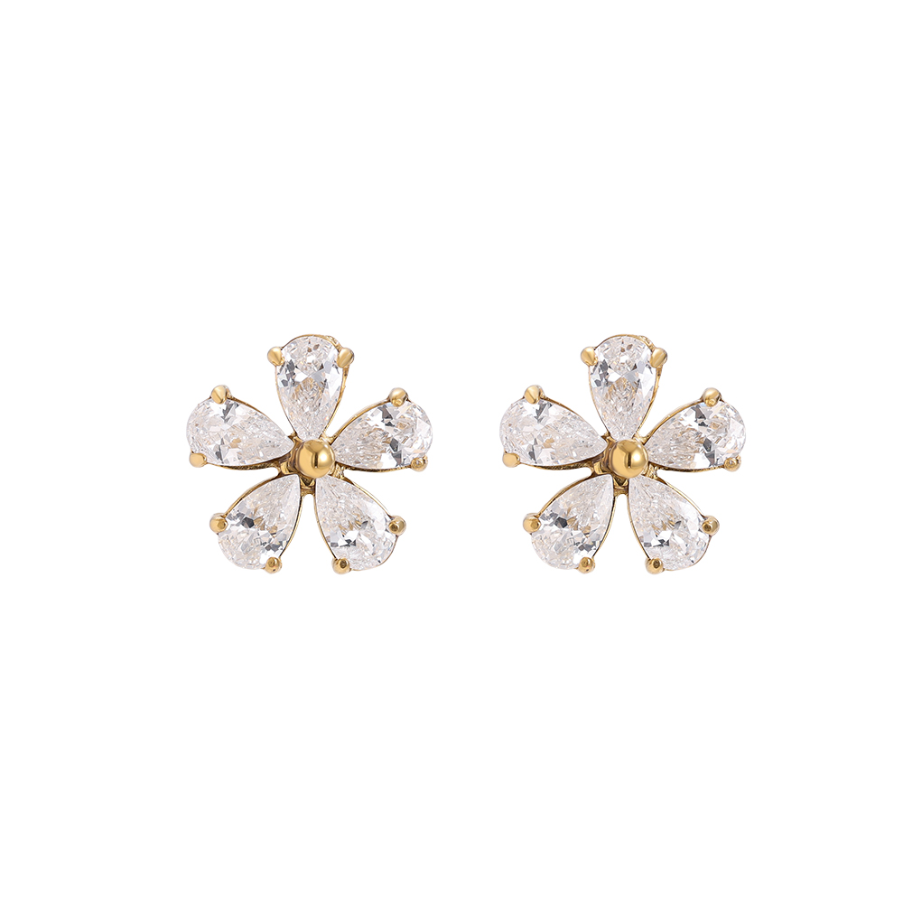 1cm zirconia flower stainless steel earrings      