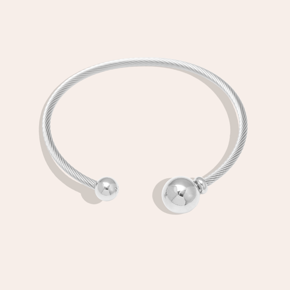 Adjustable Two Ball Stainless Steel Bangle     