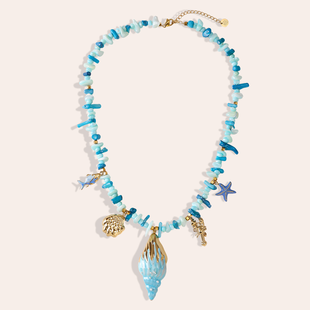 Stainless steel necklace 42cm blue sea