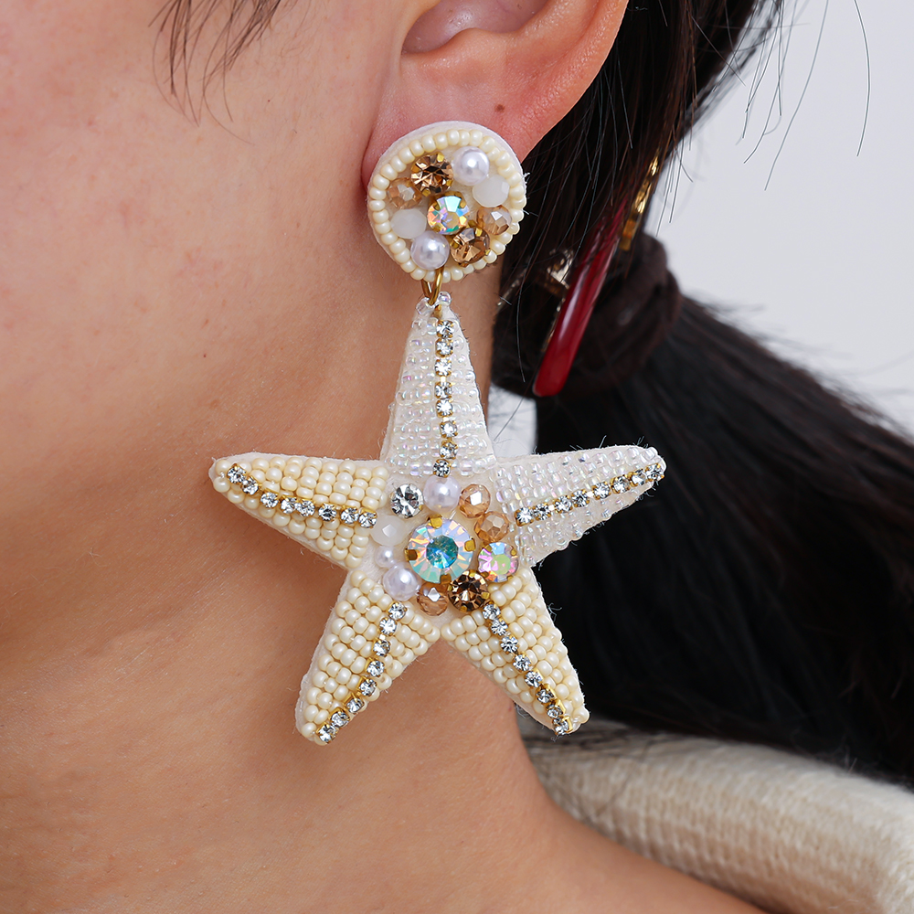 7.5cm rice pearl starfish stainless steel earrings     