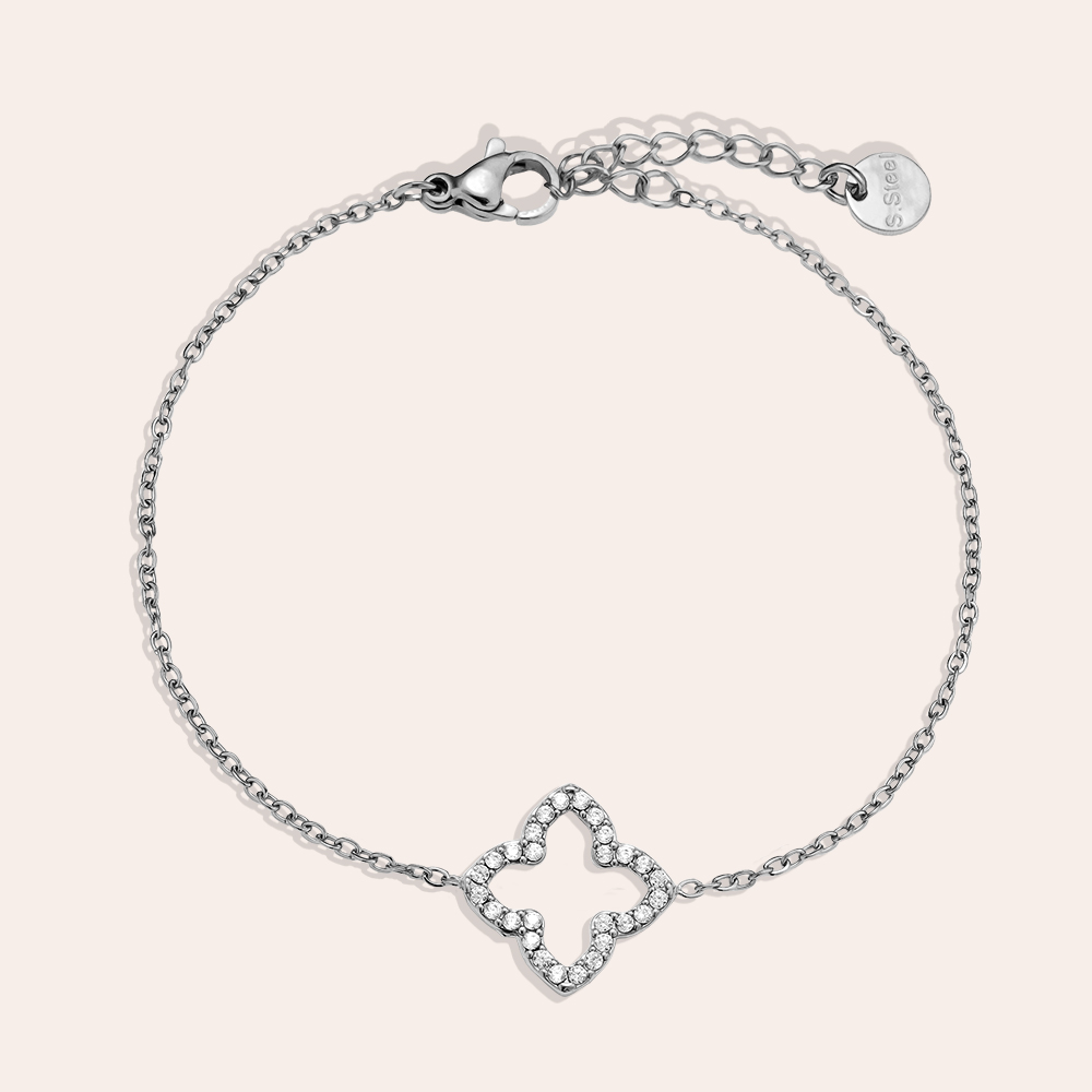 17cm Classic Diamond Lucky Flower stainless steel bracelet  