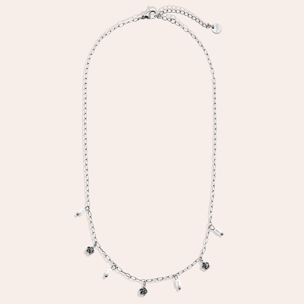 Stainless steel necklace 40cm Mini Flower And Pearl