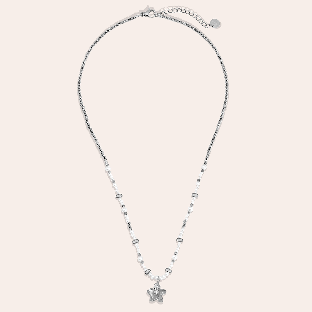 40cm Nice Flower And Pearl Stainless Steel Necklace  