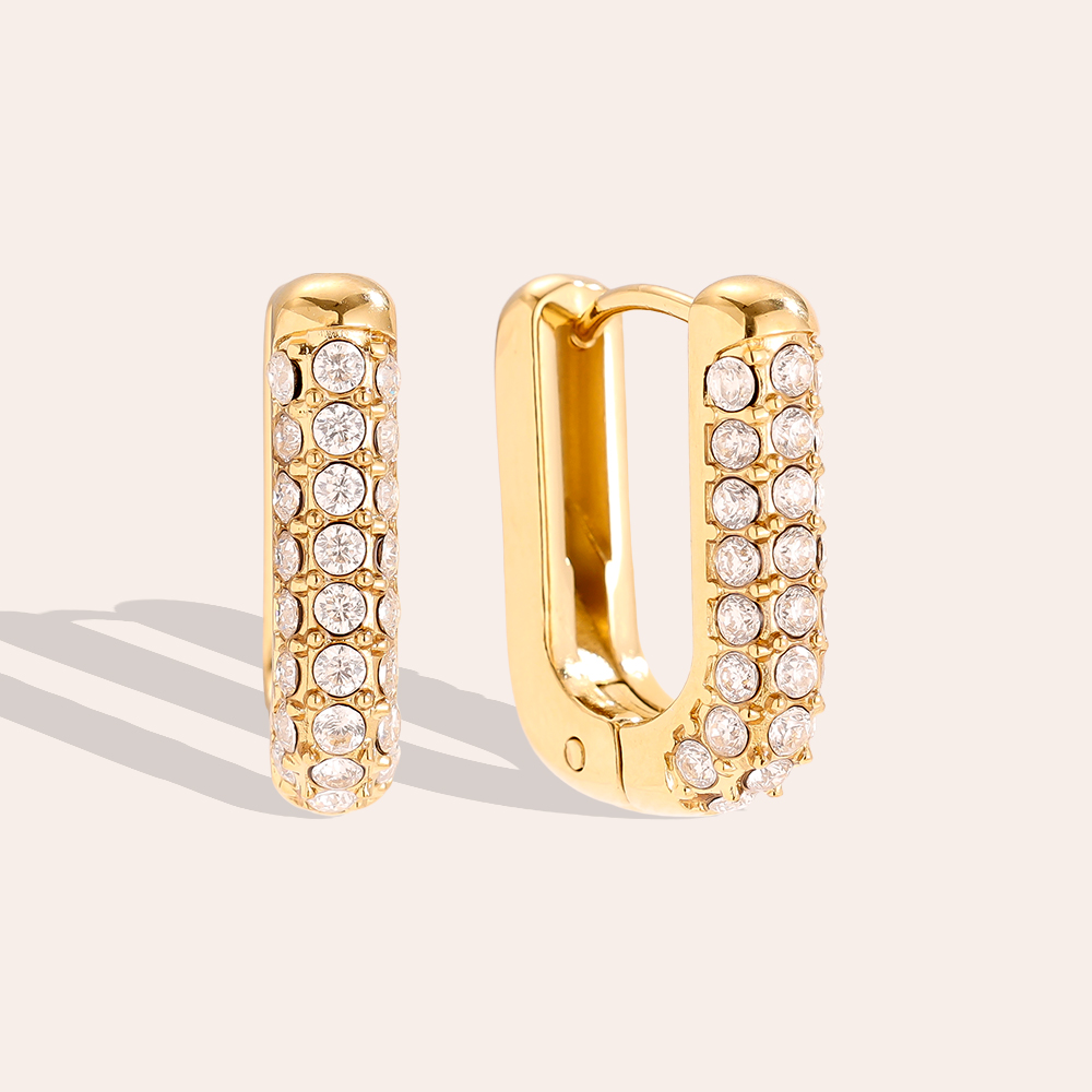 13*17mm Diamond Oval Hoop Stainless Steel Earrings      