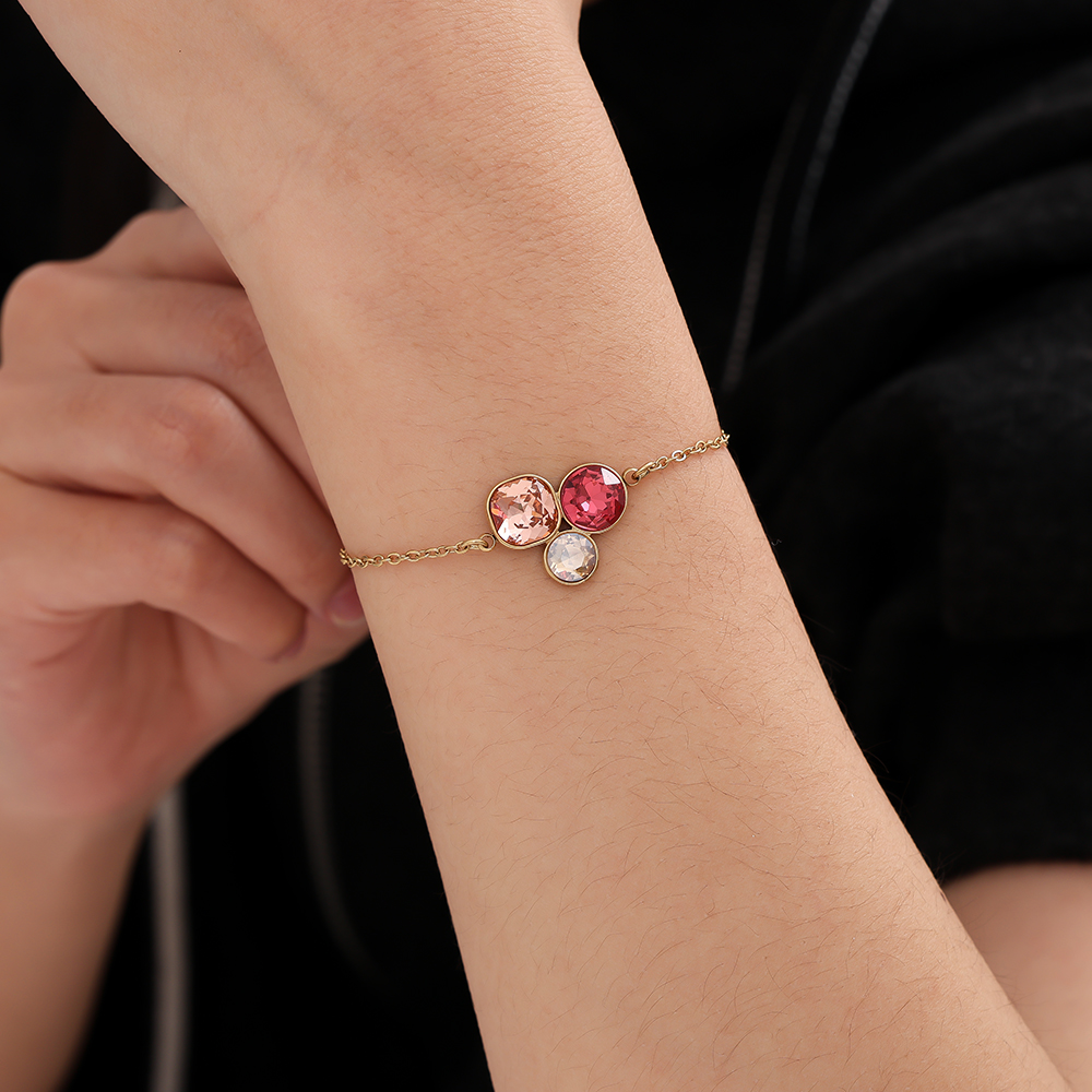 16cm pink glass collection stainless steel bracelet        