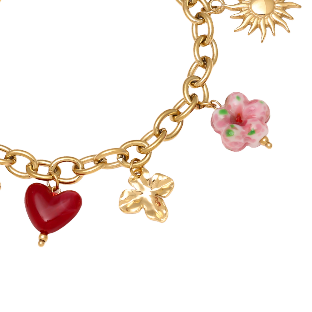 17cm acrylic heart flower beads stainless steel bracelet