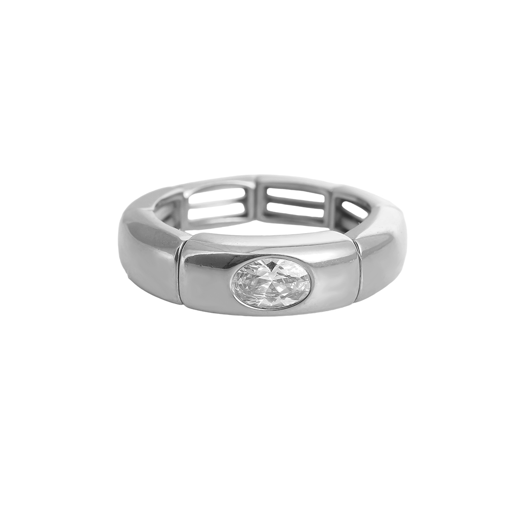 Adjustable one oval zirconia wide stainless steel ring    