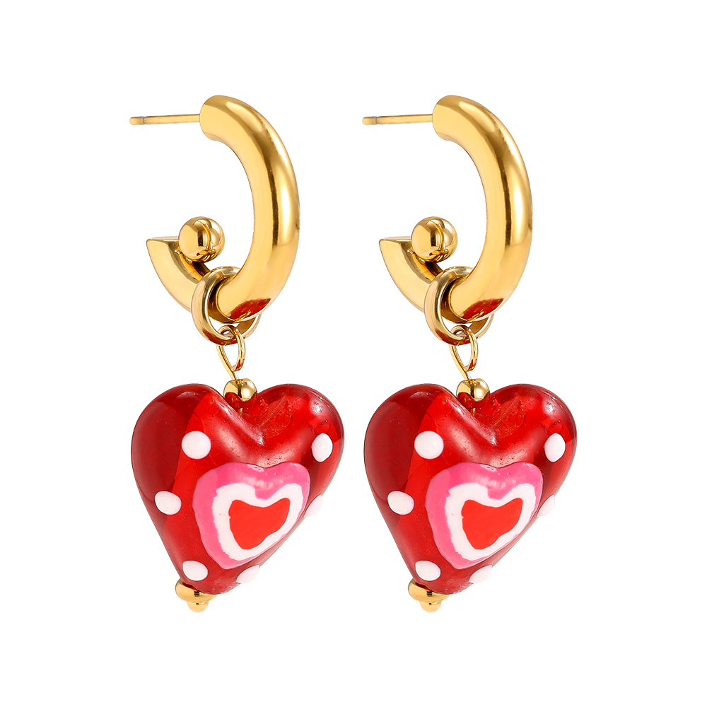 4.5*2cm Red Acrylic Heart Stainless Steel Earrings        
