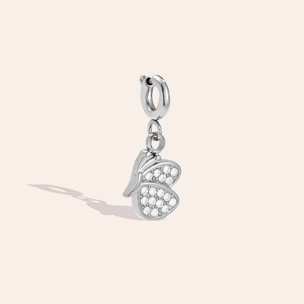 29mm half zirconia butterfly with spring clasp stainless steel pendant  