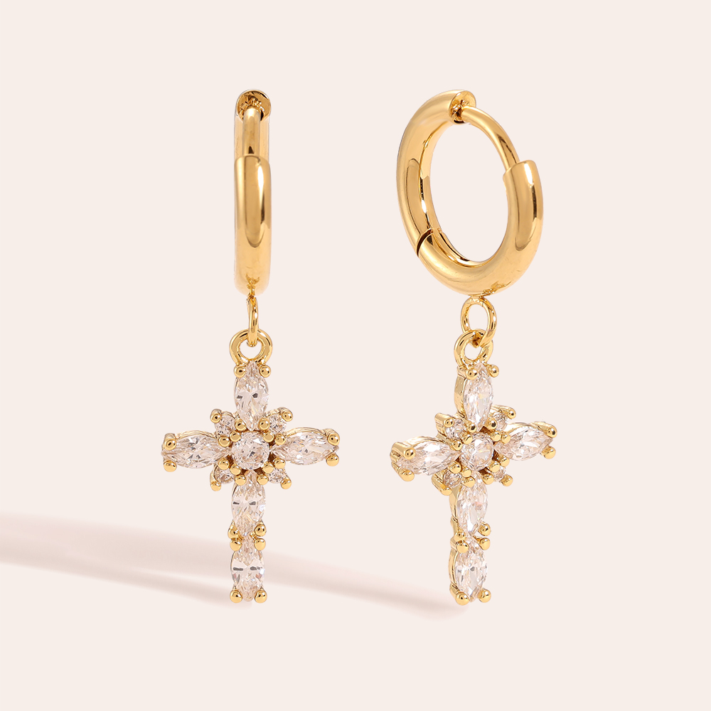 Stainless steel earrings Oval Diamonds Cross