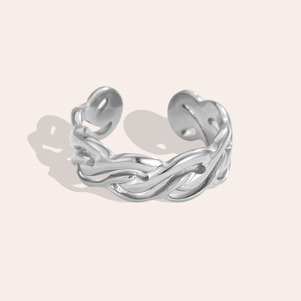 Stainless Steel Ring, Adjustable, Irregular Weave Design, Shaped 