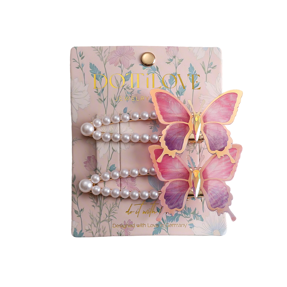 8cm 2 pcs. pink double butterfly hair clip set 
