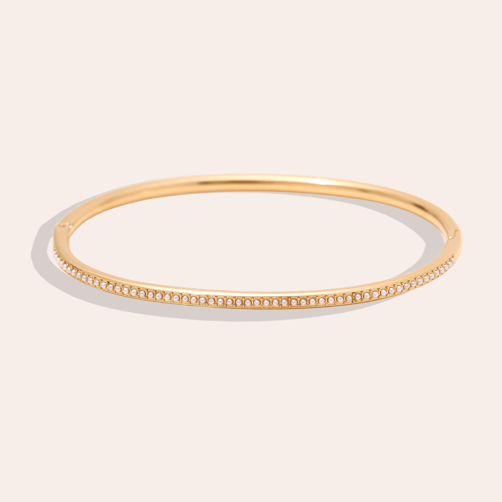 6.5cm Diameter Casual Pearl Stainless Steel Bangle      