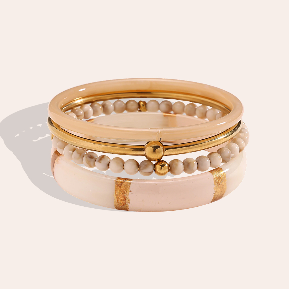 Stainless steel bangle set 6.5cm width 4 pieces acrylic  