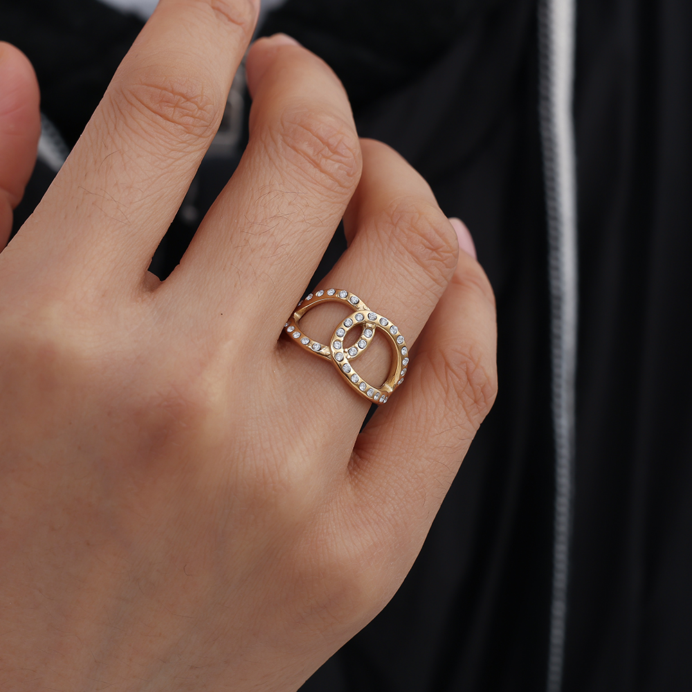 Two Diamond Drop Cycle Stainless Steel Ring    