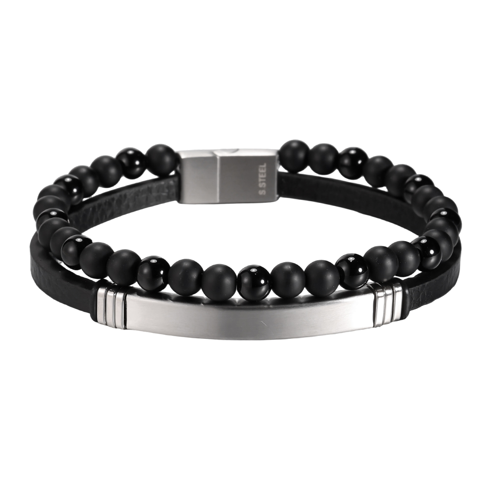 Stainless steel bracelet with multi-layered PU beads 