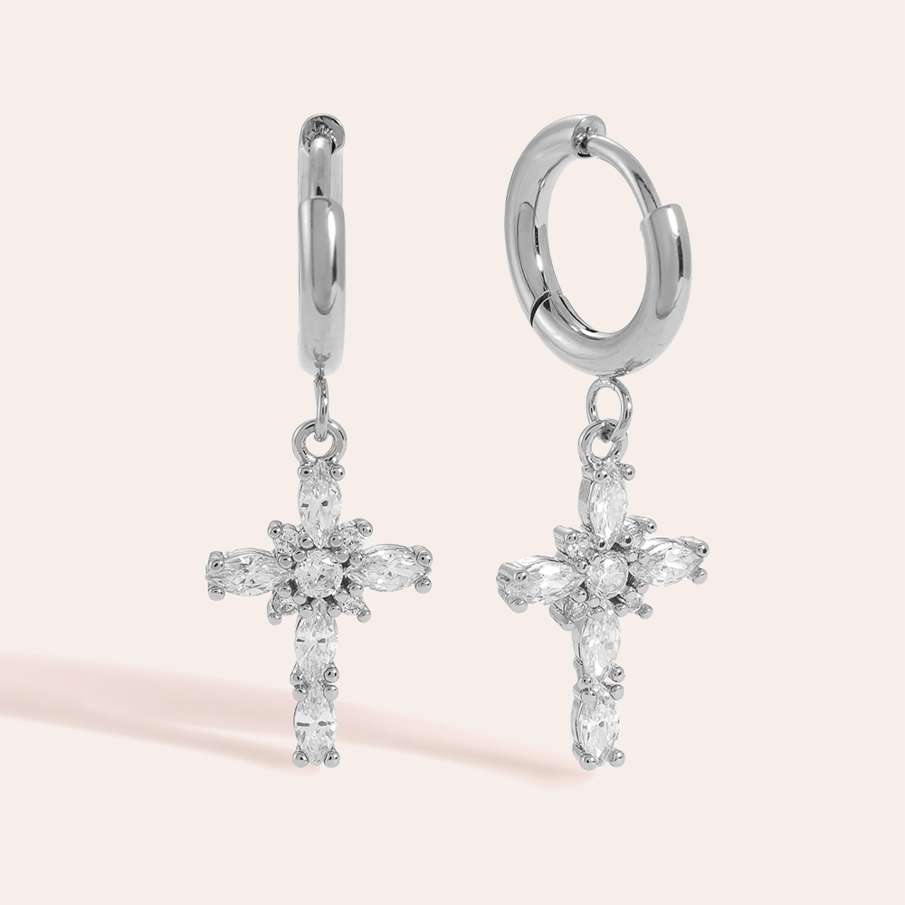Stainless steel earrings Oval Diamonds Cross