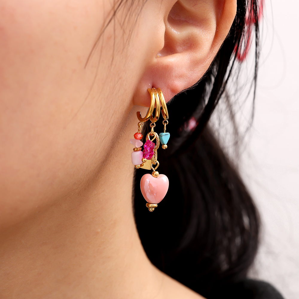 43*11mm Colourful acrylic heart stainless steel earrings