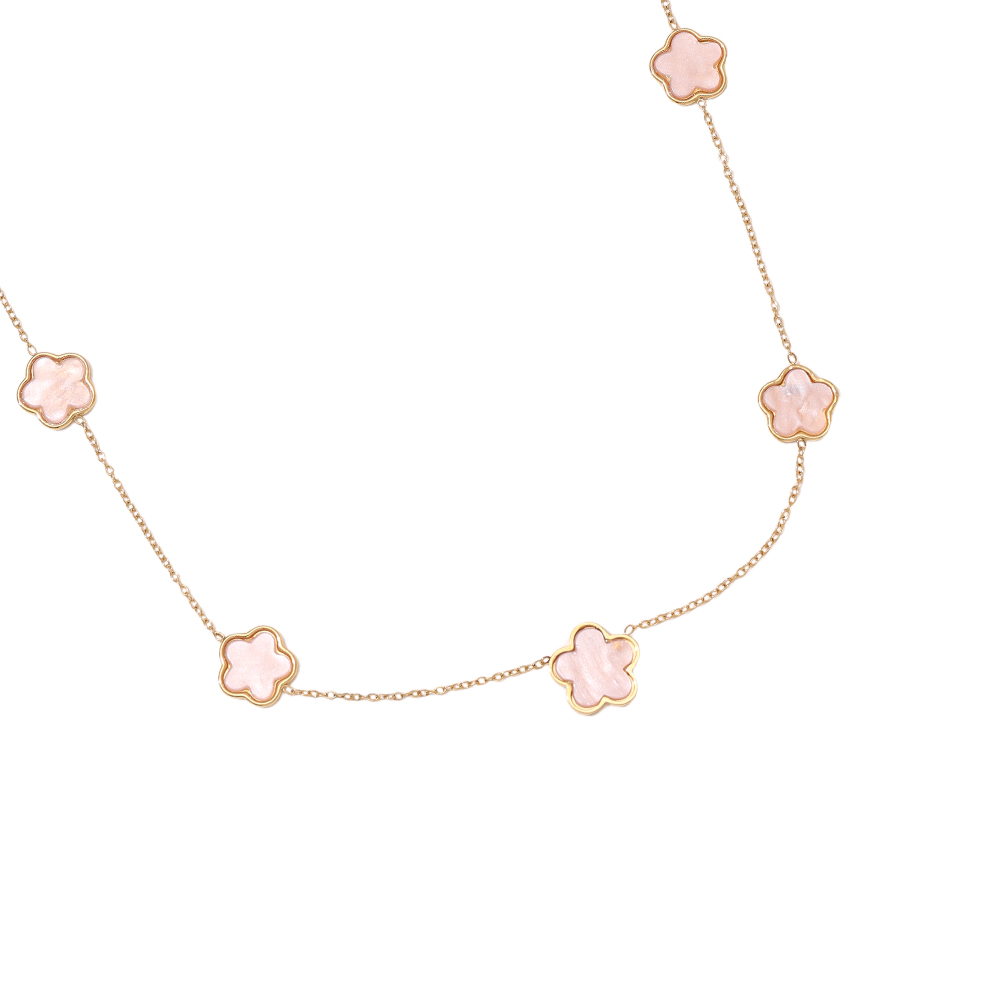 40cm Pink Resin Flower Stainless Steel Necklace   