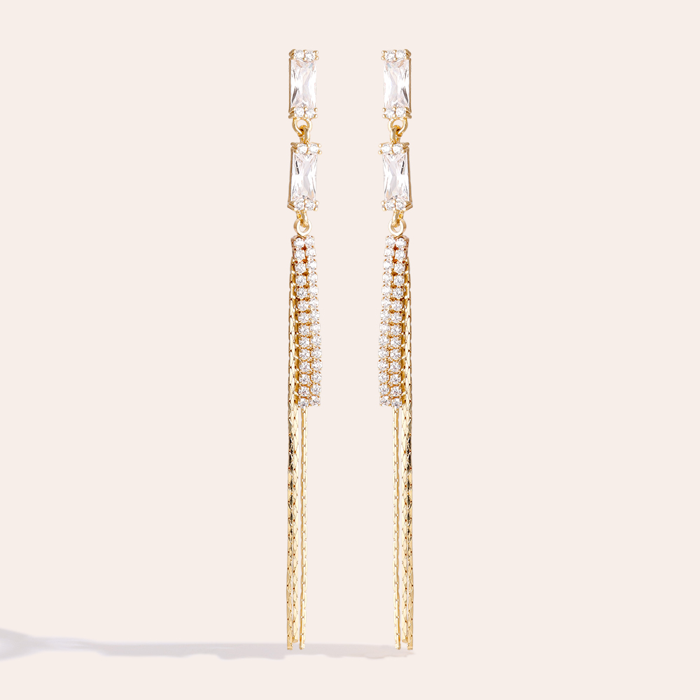 70mm Sparkling Diamond Chain Gold-plated Earrings       