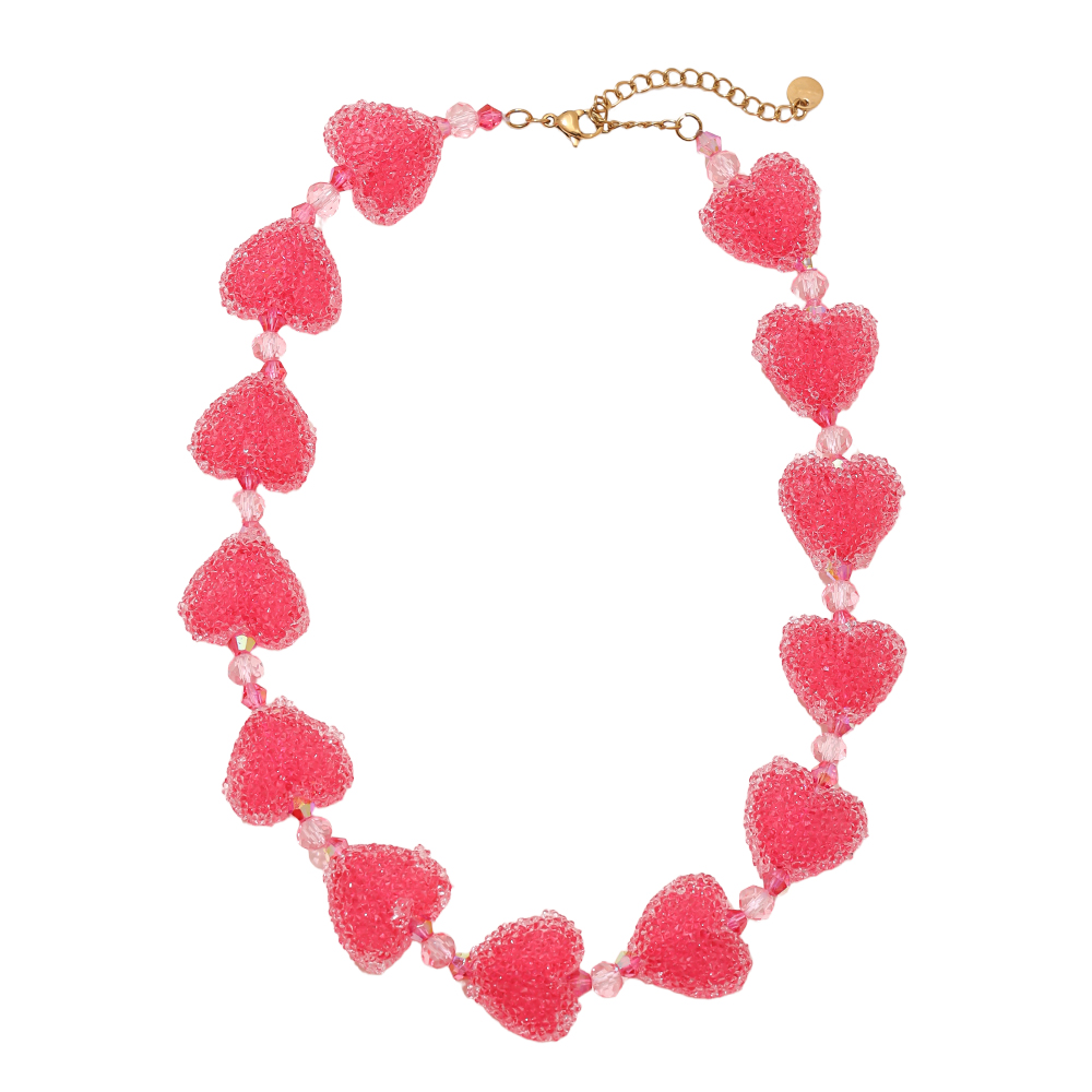 38cm Acrylic Pink Heart Chain Stainless Steel Necklace   