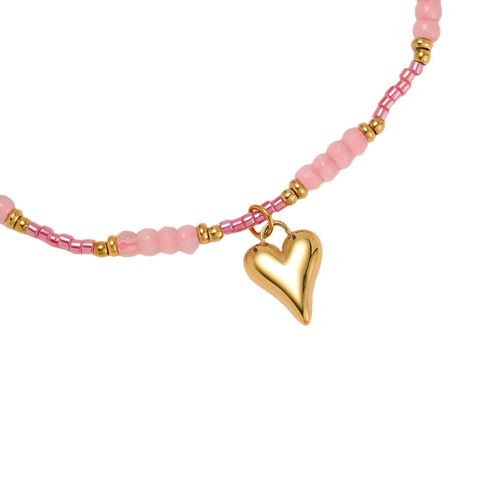 17cm pink pearl strand and heart stainless steel bracelet   