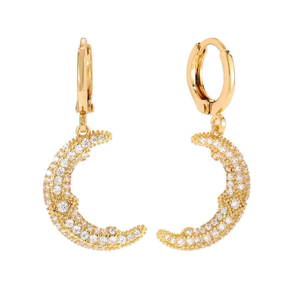 3.3cm Diamond Moon Gold-plated Earrings      
