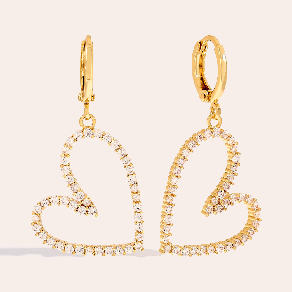 3.8cm Diamond Heart Gold-Plated Earrings   