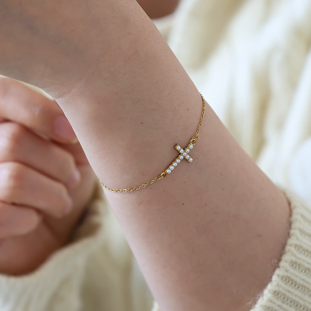 17cm bead cross stainless steel bracelet        