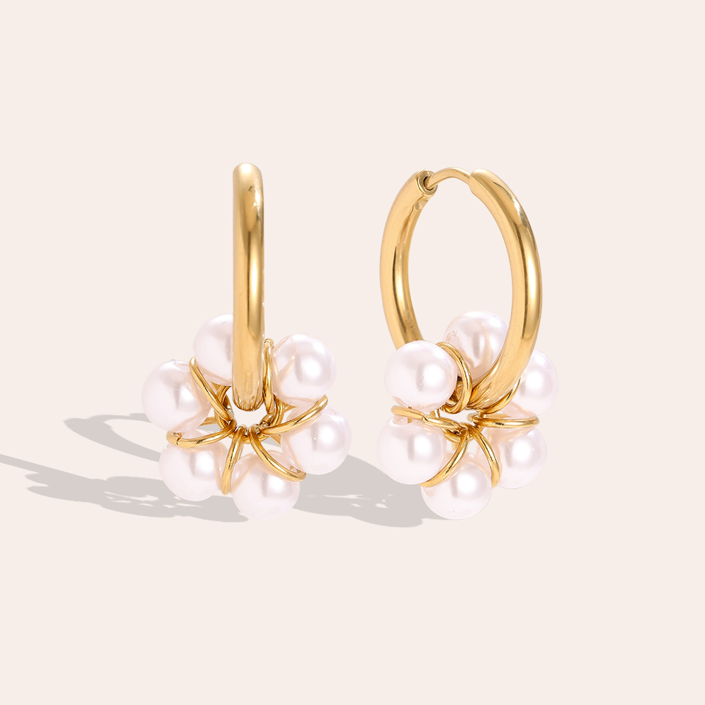 21*28mm pearl flower stainless steel earrings     