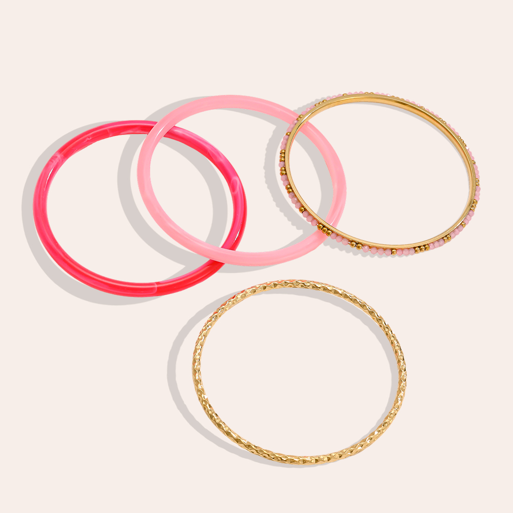 6.5cm wide 4-piece acrylic stainless steel bangle set 