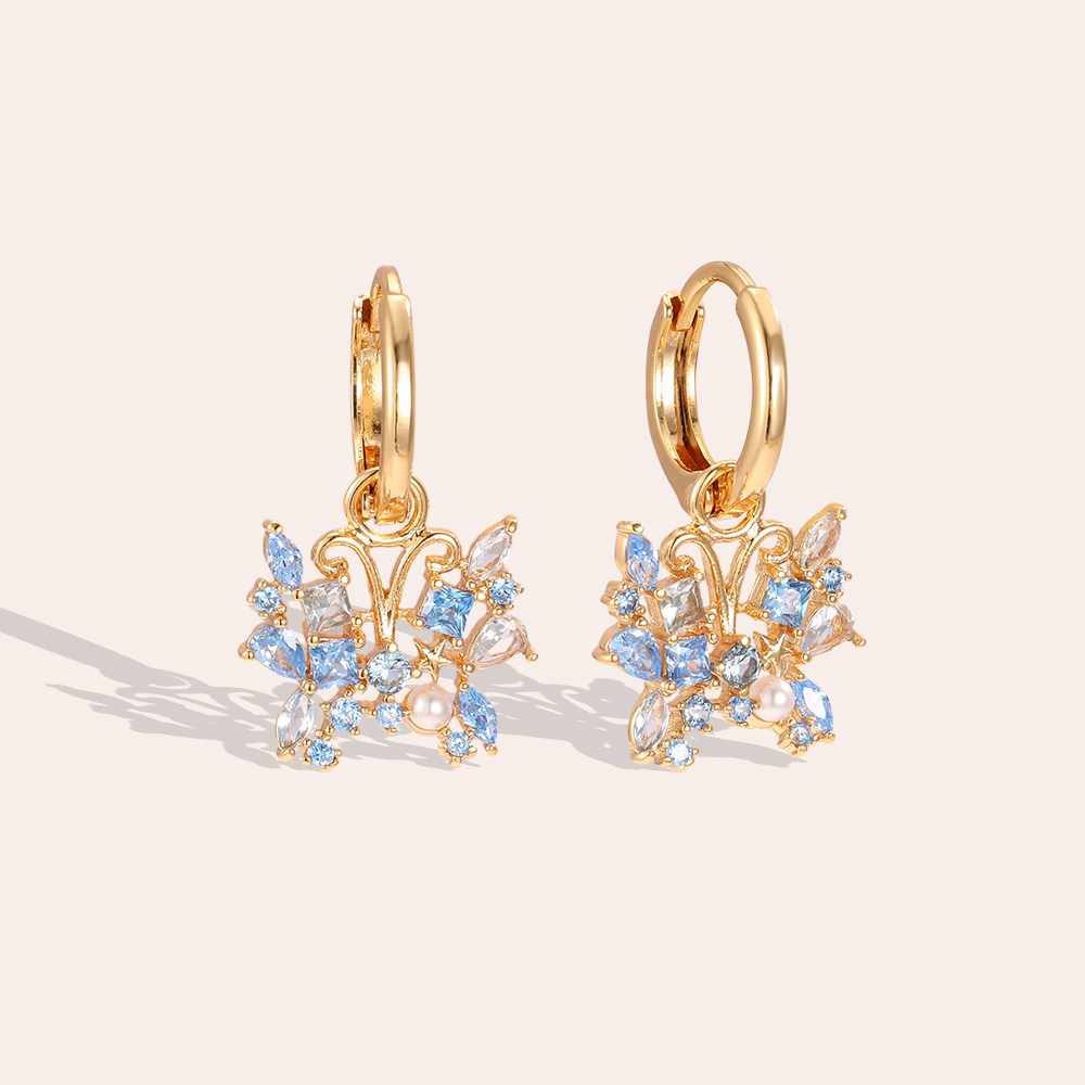 Gold-plated earrings 23mm zirconia butterfly  
