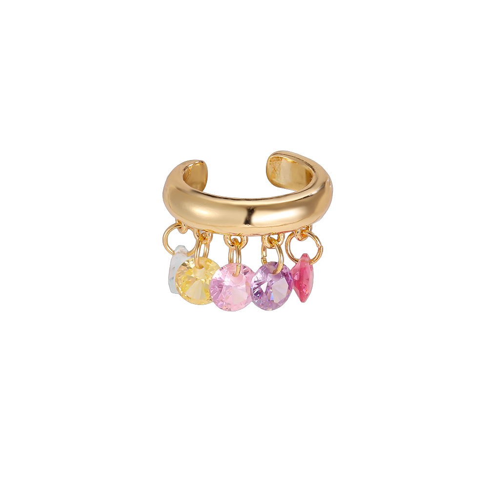 Gold-plated ear cuffs with a 14mm round crystal pendant featuring cubic zirconia 
