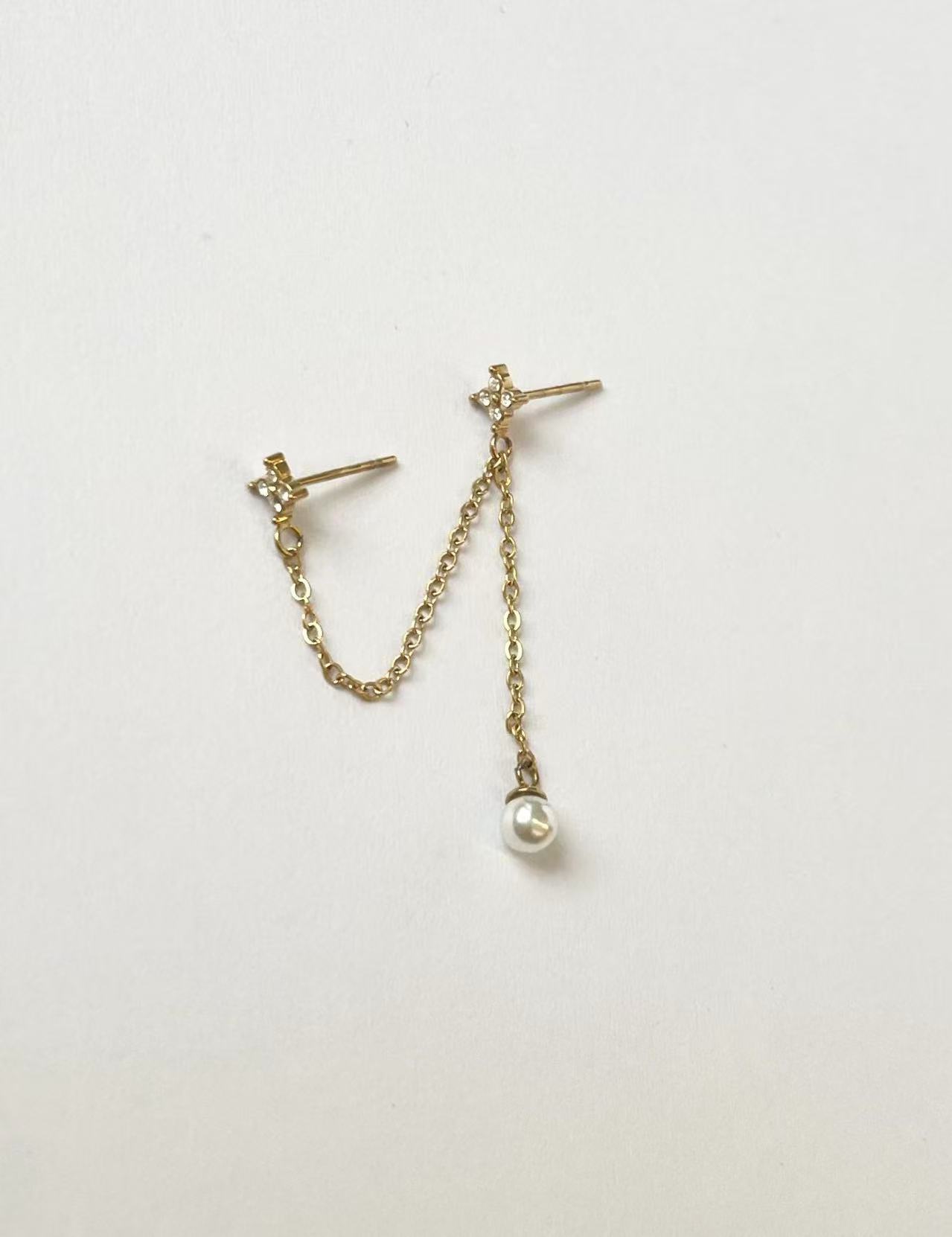 4.5*3cm Diamonds And Pearl With Chain Stainless Steel Earrings      