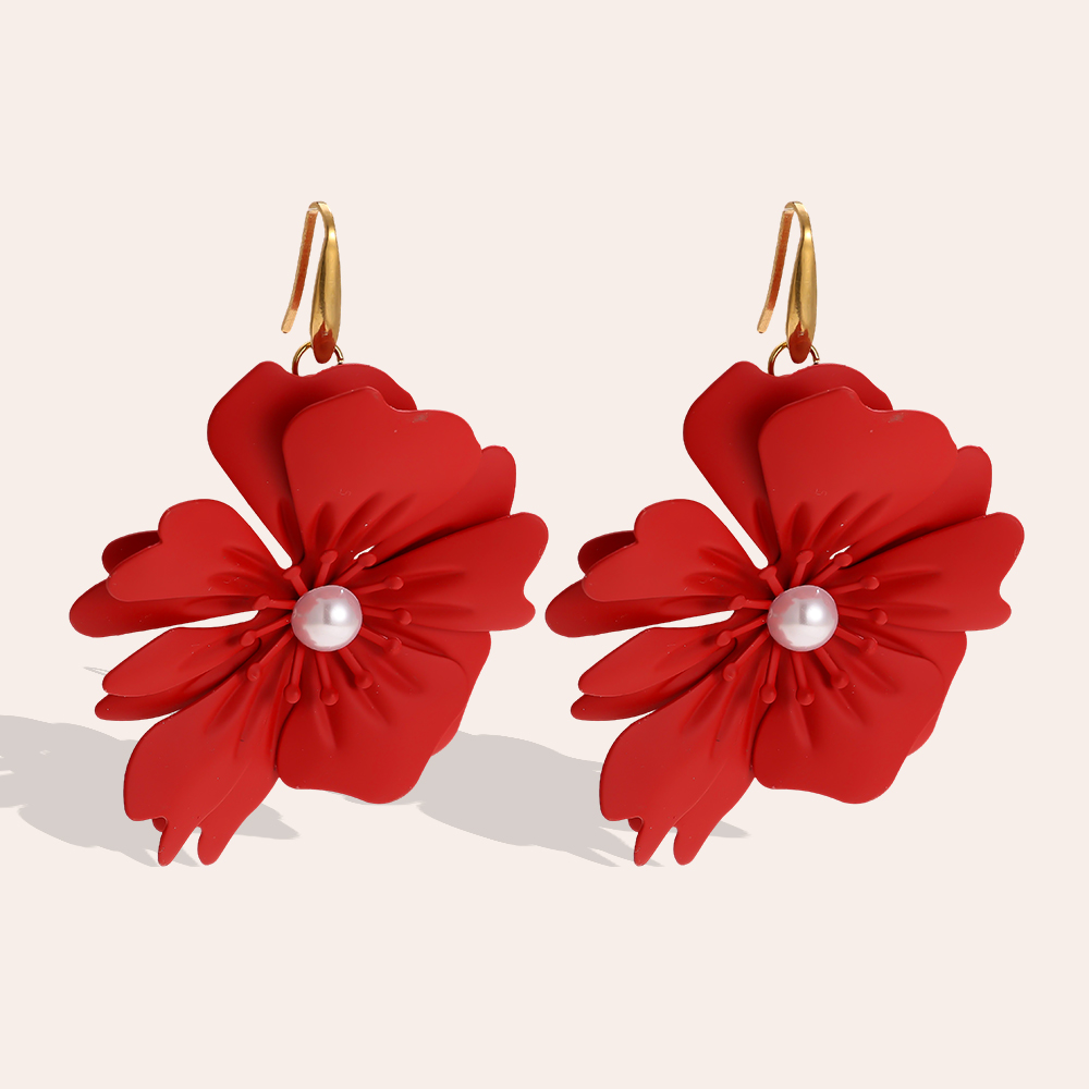 70mm Red Flower Earrings 